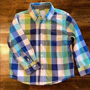 J Khaki blue, green, aqua and white long sleeve plaid shirt